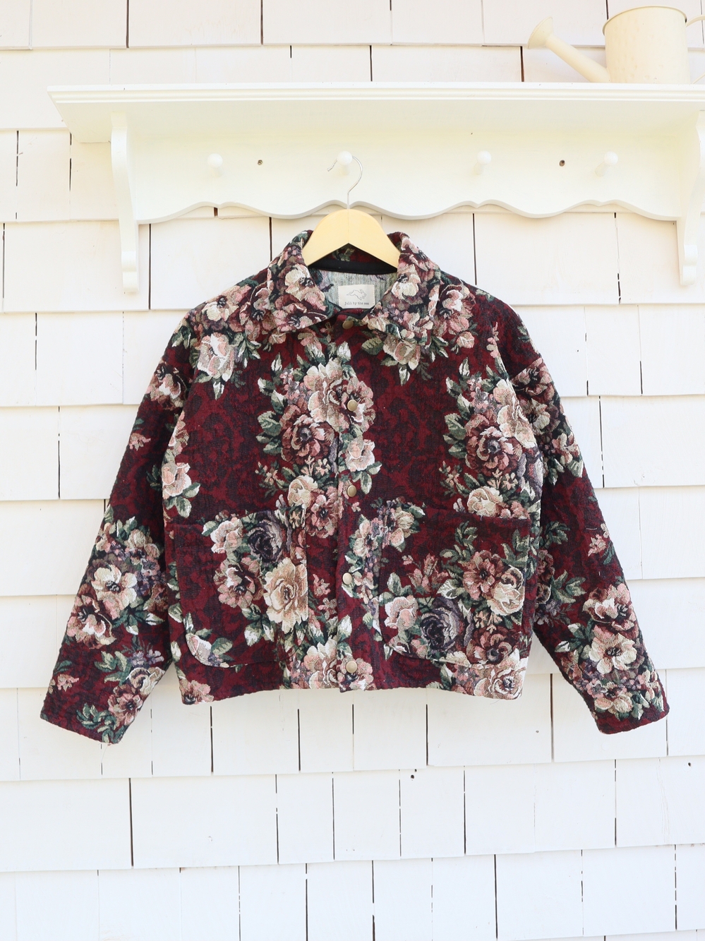 Upcycled Floral Quilted Jacket in Burgundy